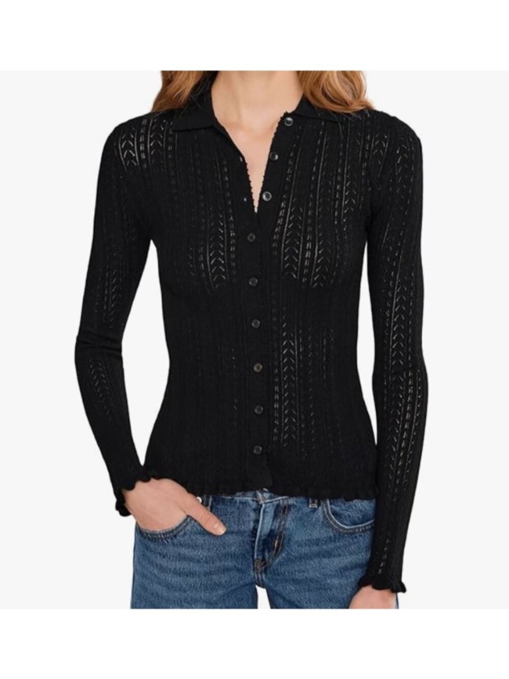 Madewell Snowy Lace Stitch Melody Collar Cardigan~Size XS~Black Sweater L15 42